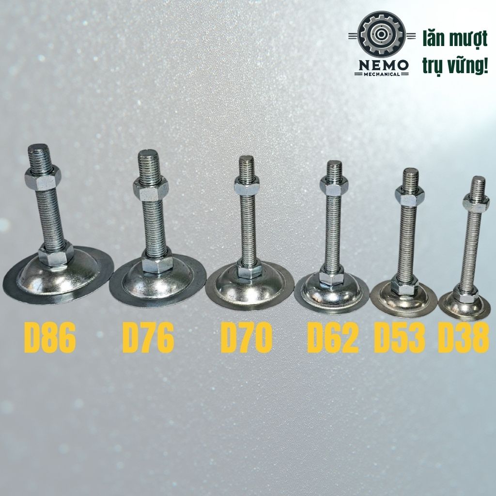 Chân Tăng Chỉnh Đế Thép Mạ Kẽm – Giải Pháp Cân Bằng Bàn Thao Tác & Băng Tải (M10, M12, M16)